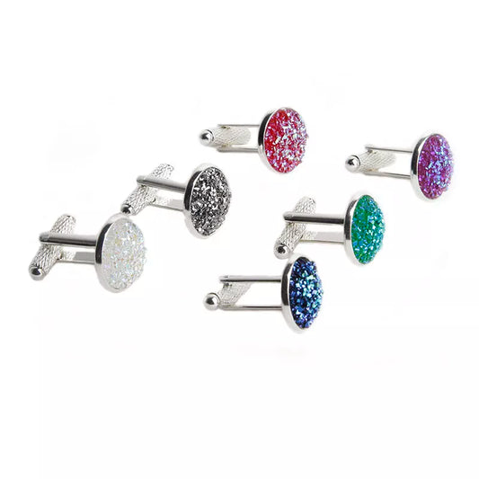 Simple Luxury Colorful Drusy Stone Cufflinks for Men Women Round Rhinestone Cuff Links Novelty Shirt Sleeve Buttons Accessories