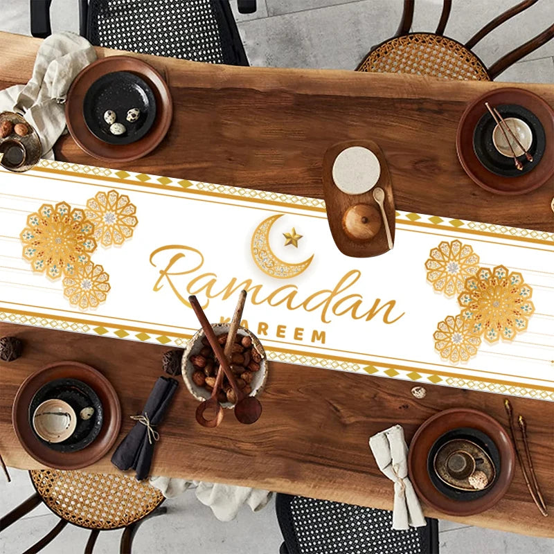Ramadan Decoration Table Runner EID Mubarak Decor for Home Tablecloth Ramadan Kareem Islamic Muslim Party Eid Al Adha
