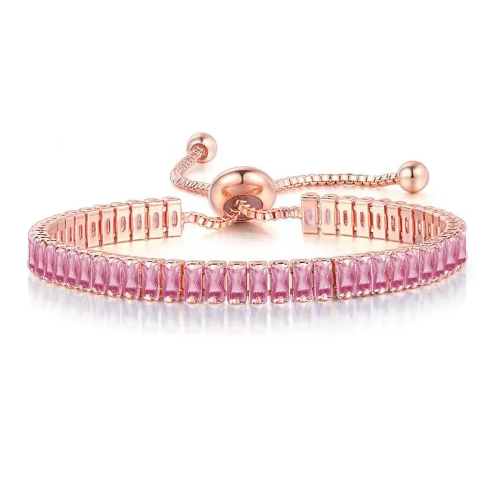 ZHOUYANG Tennis Bracelet for Woman Trendy Simple Adjustable Rose White Gold Color Bracelets Fashion Jewelry DZH009
