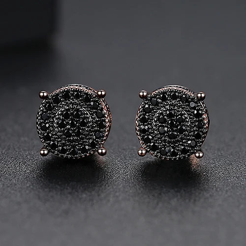 LUOTEEMI Elegant Small Hip Hop Round Stud Earrings for Women Korean Style AAA Black/White Cubic Zircon Fashion Jewelry for Men