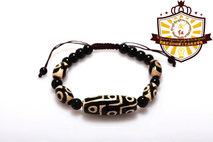 Tibet Dzi Beads Bracelet Natural Stone 9 Eyes and 3 Eyes Beads Fengshui Beads Bracelet
