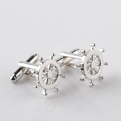 Silver Color Rudder Cufflinks High Quality Luxury Men Cuff Button Personality Captain French Men's Shirt CuffLinks Skipper