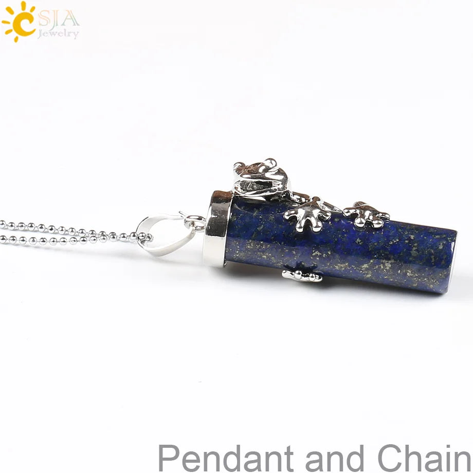 CSJA Pink Quartz Gem Power Statement Necklace Male Female Jewelry Natural Gem Stone Pendant Lovely Frog Jewellery E184