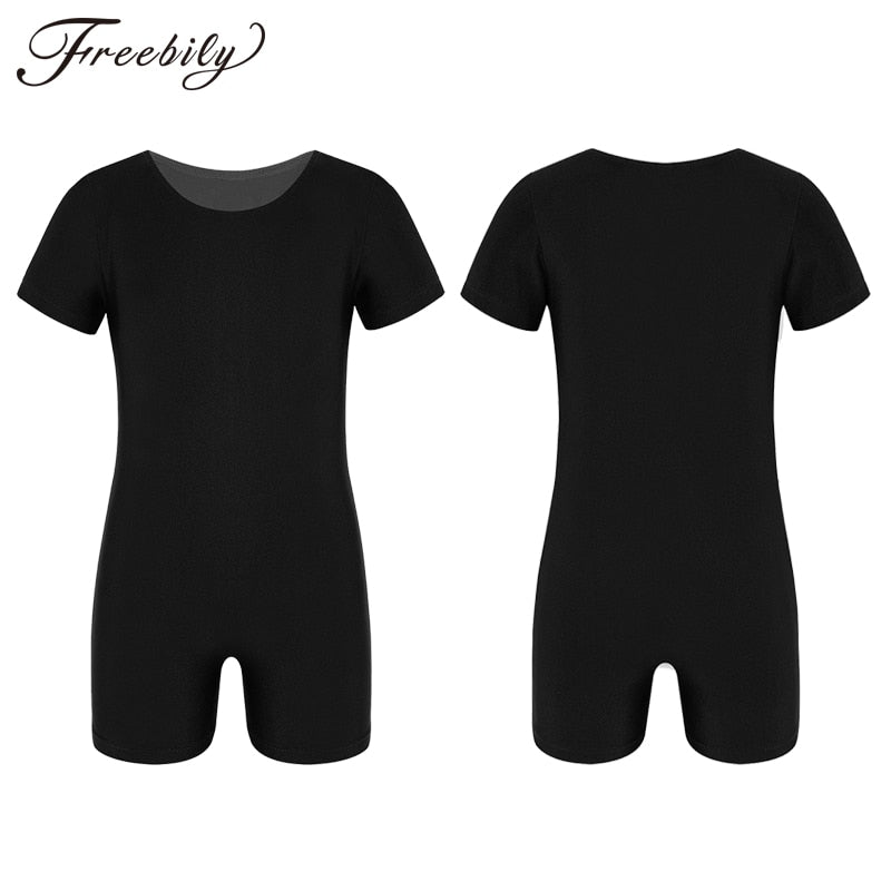 Children Dance Wear Short Sleeves Solid Color Stretchy Ballet Gymnastics