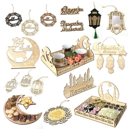 Fengrise Wooden EID Mubarak Decor 2023 Happy Ramadan Decor for Home Islamic Muslim Party Supplies Ramadan Kareem Eid Al Adha