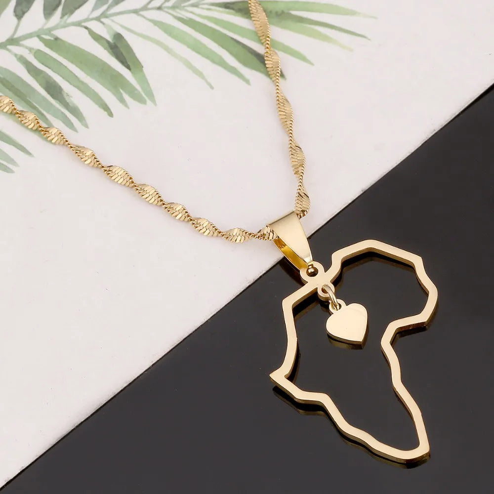 Africa Map Pendant Necklaces Heart African of Maps Jewelry Charms Gold Color Heart Map