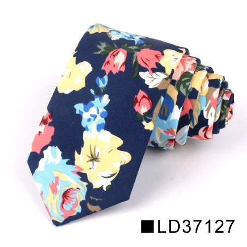 New Floral Tie for Men Women Skinny Cotton Neck Tie for Wedding Casual Mens Neckties Classic Suits Flower Print Neck Ties Cravat
