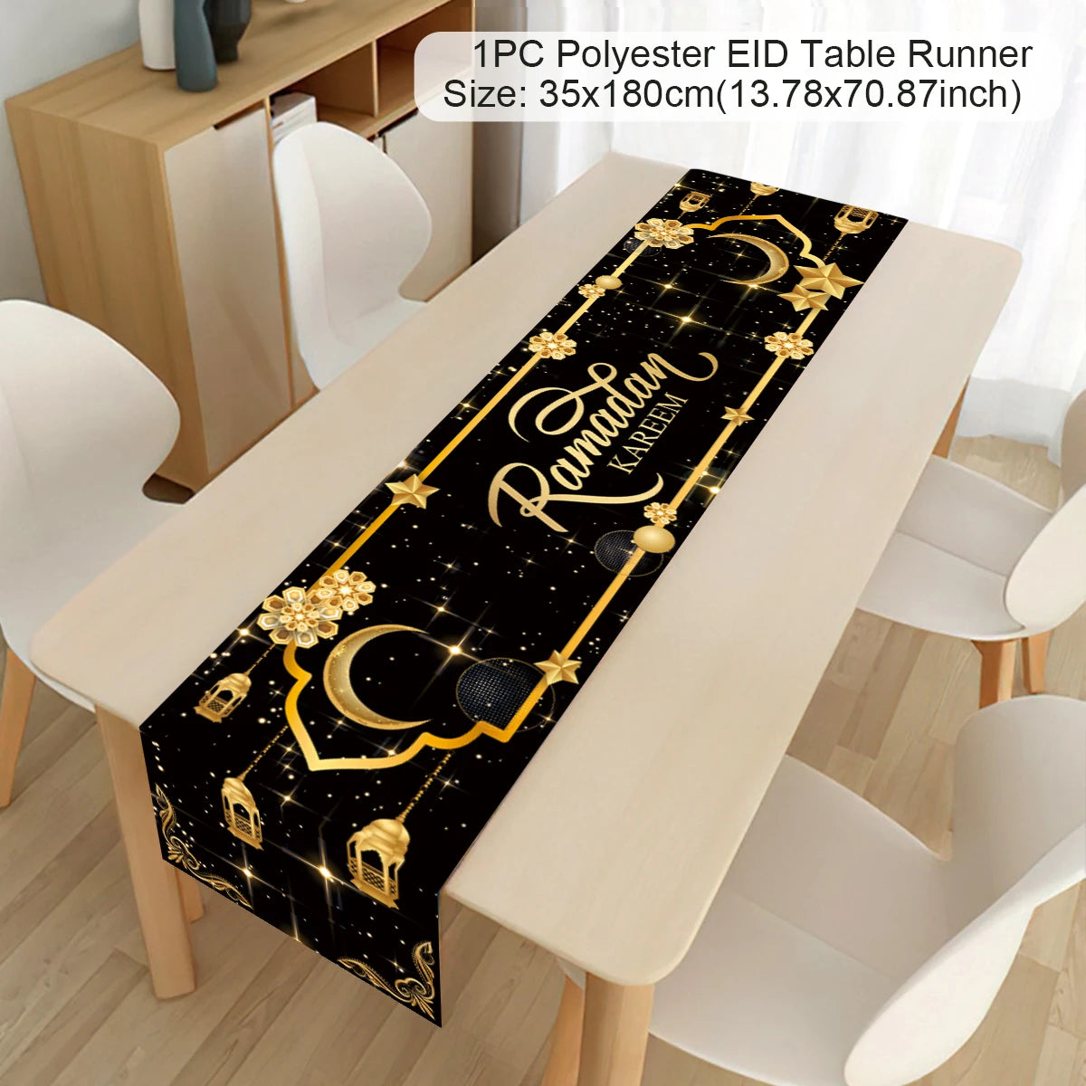 Ramadan Decor Table Runner EID Mubarak Decoration 2024 for Home Tablecloth Ramadan Kareem Islamic Muslim Party Eid Al Adha
