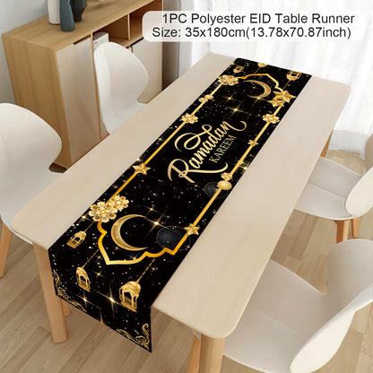 Ramadan Decor Table Runner EID Mubarak Decoration 2024 for Home Tablecloth Ramadan Kareem Islamic Muslim Party Eid Al Adha