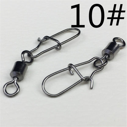30pcs/Lot 2# -10# High Speed Spinner Fishing Rolling Swivel With Fast Lock Snap Hook Lure Connector Bait Terminal Fishing Tackle