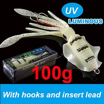 SUNMILE Fishing Soft Squid Lure 20g/60g/80g/100g/120g/150g Luminous/Uv Squid Jig Fishing Lures for Sea Fishing Wobbler Bait