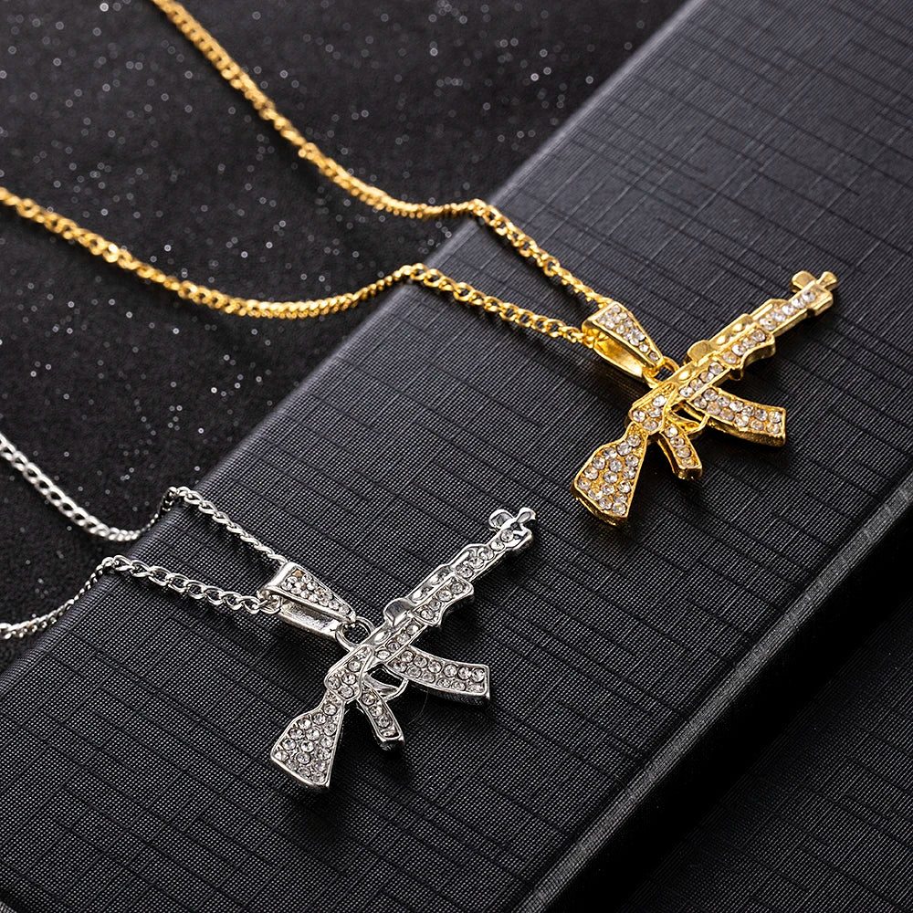 Choker Necklaces for Women 2022 Gun Cross Pendant Crystal Rhinestone Chain Necklace Women Men Punk Chains Jewelry