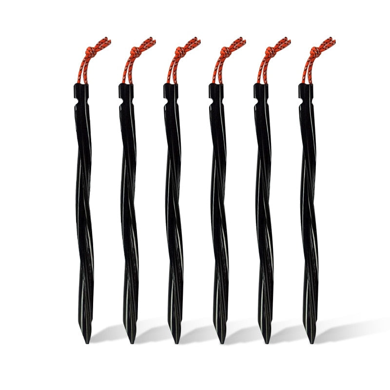 6pcs Spiral Tent Stakes 25cm Aluminum Alloy Swirled Shape Tent Pegs With Pull Cords Tent Accessories Equipment