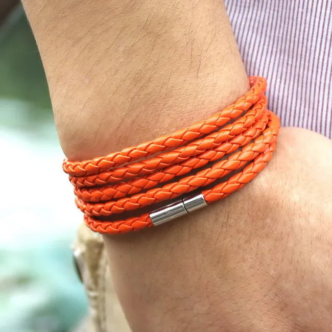 XQNI Brand Black Retro Wrap Long Leather Bracelet Men Bangles Fashion Sproty Chain Link Male Charm Bracelet With 5 Laps