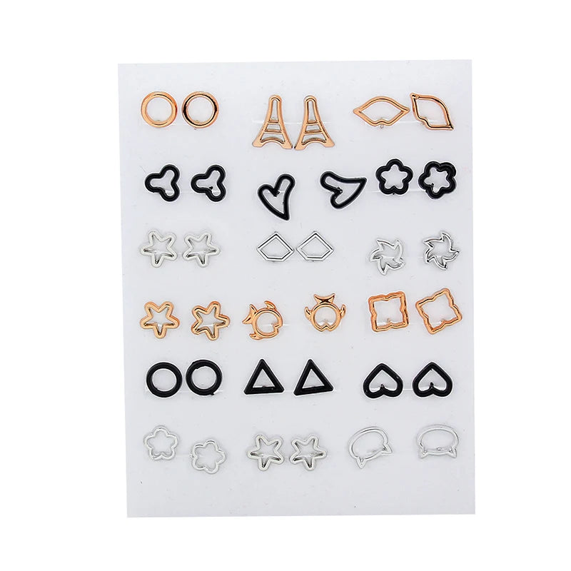 36Pairs/18pairs Earrings Mixed Styles Rhinestone Sun Flower Geometric Animal Plastic Stud Earrings Set for Women Girls Jewelry