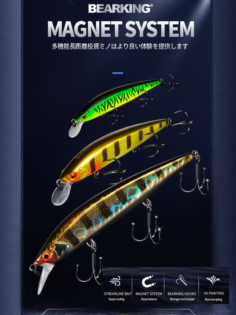 BEARKING 110mm 16g Hot Fishing Tackle A+ Tungsten System Fishing Lures Minnow Bait Suspending  Bait 16colors for Choose