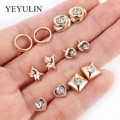 36Pairs/18pairs Earrings Mixed Styles Rhinestone Sun Flower Geometric Animal Plastic Stud Earrings Set for Women Girls Jewelry