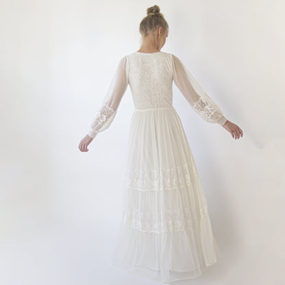 Bestseller Ivory Wrap Lace Wedding Dress With Chiffon Mesh Sleeves #1352