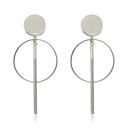 Simple Fashion Gold Color Silver Plated Geometric Big Round Clip Earrings for Women Fashion Big Hollow Ear Clip Jewelry