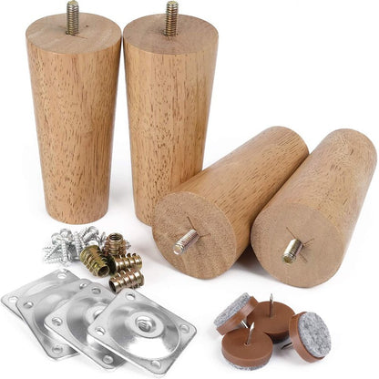 12CM Solid Wood Furniture Sofa Legs Set M8 Bolt Oak Tapered  Replacement Sofa Bench Chair Coffee Table Cabinet Leg Set of 4