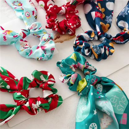 Santa Claus Bows Hair Scrunchies Long Ribbon Ponytail Scarf  Hair Tie Women Girls Elastic Hair Bands Christmas Hair Accessories