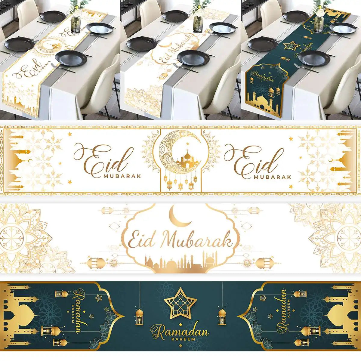 Ramadan Decor Table Runner EID Mubarak Decoration 2024 for Home Tablecloth Ramadan Kareem Islamic Muslim Party Eid Al Adha