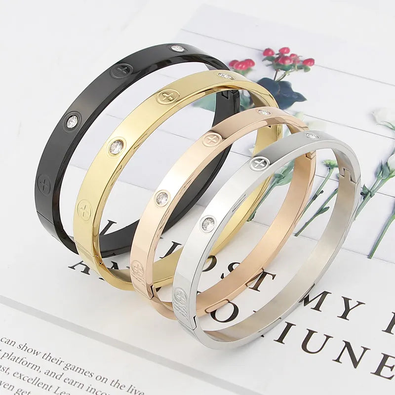 Zircon and Cross Nut Nail Bracelets & Bangles for Women Jewelry Stainless Steel Screw Jewelry Pulseiras