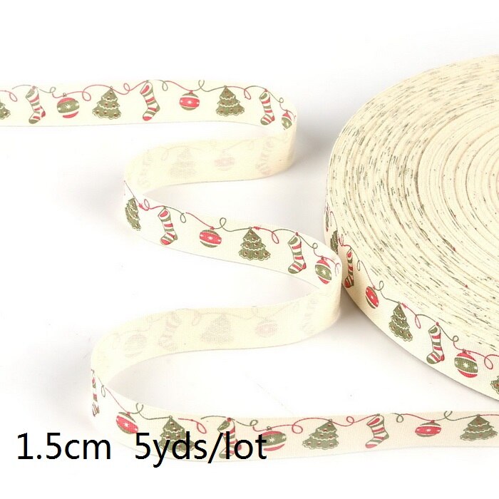 5yards Cartoon Printed Cotton Ribbons Hairbows Christmas Decoration for Home Gif