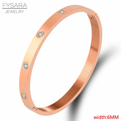 FYSARA Luxury Brand Crystals Love Bangles Cubic Zirconia Bracelets Couple Luxuxy Jewelry Stainless Steel Bangles for Women