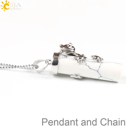 CSJA Pink Quartz Gem Power Statement Necklace Male Female Jewelry Natural Gem Stone Pendant Lovely Frog Jewellery E184