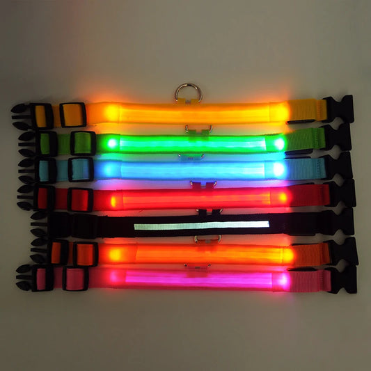 YUDODO Nylon LED Pet Dog Collars for Animals Night Safety Flashing Glow Dog Leash Dogs Luminous Fluorescent Collars Pet Supplies
