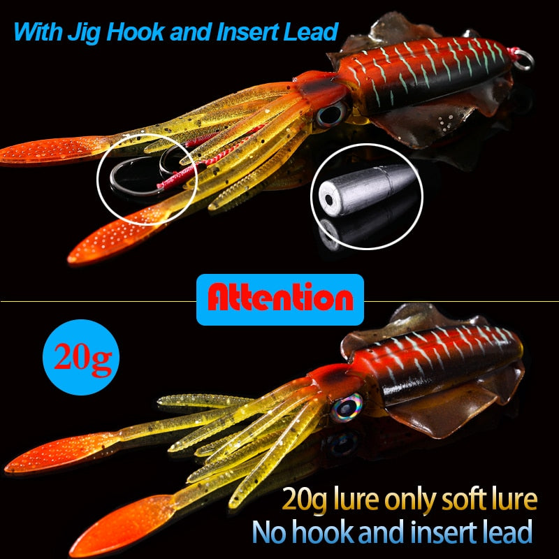 SUNMILE Fishing Soft Squid Lure 20g/60g/80g/100g/120g/150g Luminous/Uv Squid Jig Fishing Lures for Sea Fishing Wobbler Bait