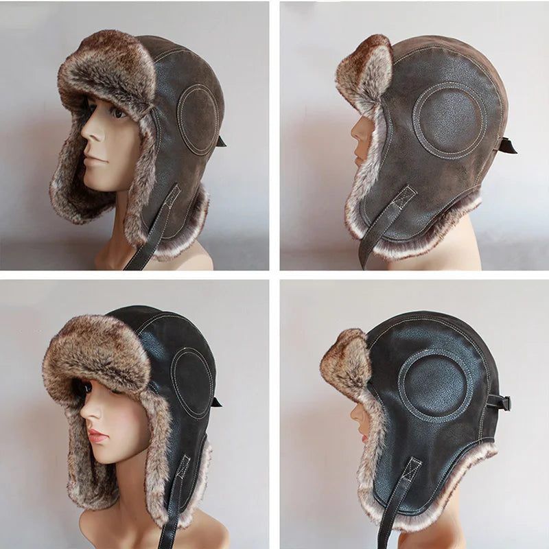 Winter Ushanka Hat Men Women's  Pilot Aviator Bomber Trapper Hat Faux Fur Leather Snow Cap With Ear Flaps