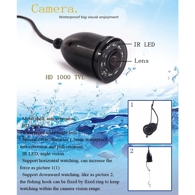 Fish Finder 20M 30M HD 1000TVL Underwater Ice Fishing Fish Camera Video 4.3" LCD 8pcs IR  150 Degrees Angle Sunvisor Fishfinder