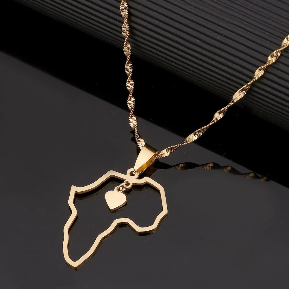Africa Map Pendant Necklaces Heart African of Maps Jewelry Charms Gold Color Heart Map