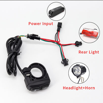 Ebike Light Electric Bicycle Light Built-In Speaker Input 12V 24V 36V 48V 56V LED Lamp 85Lux Electric Scooter Headlights Parts