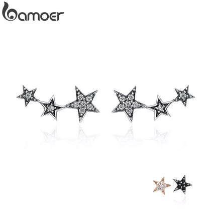 BAMOER Authentic 925 Sterling Silver CZ Exquisite Stackable Star Earrings for Women Jewelry Valentine's Day