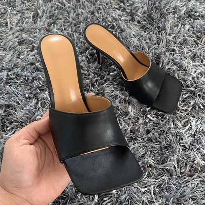 2023 New Summer Women Sandals Square Toe Ladies Heel MulesThin High Heels Sandals Slippers Female Fashion Woman Shoes
