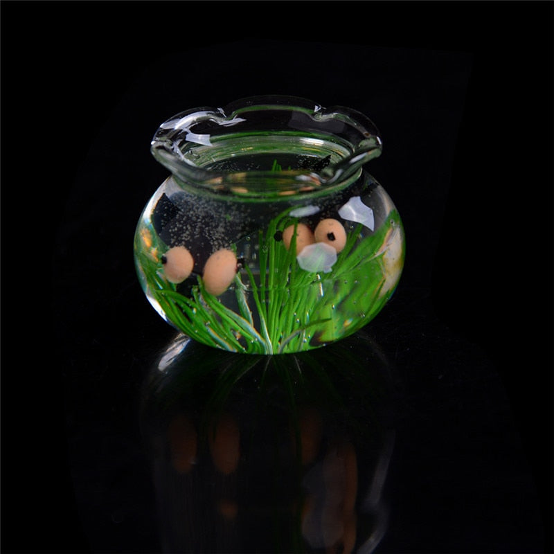 1PCS 1:12 Pet a Glass Bowl for Fish Tank Pole Nets Dollhouse Miniature 1/12 Doll House Decor Accessories