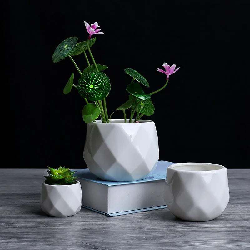 Creative Ceramic Diamond Geometric Flowerpot Simple Succulent Plant Container Green Planters Small Bonsai Pots Home Decoration