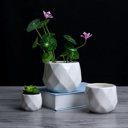 Creative Ceramic Diamond Geometric Flowerpot Simple Succulent Plant Container Green Planters Small Bonsai Pots Home Decoration