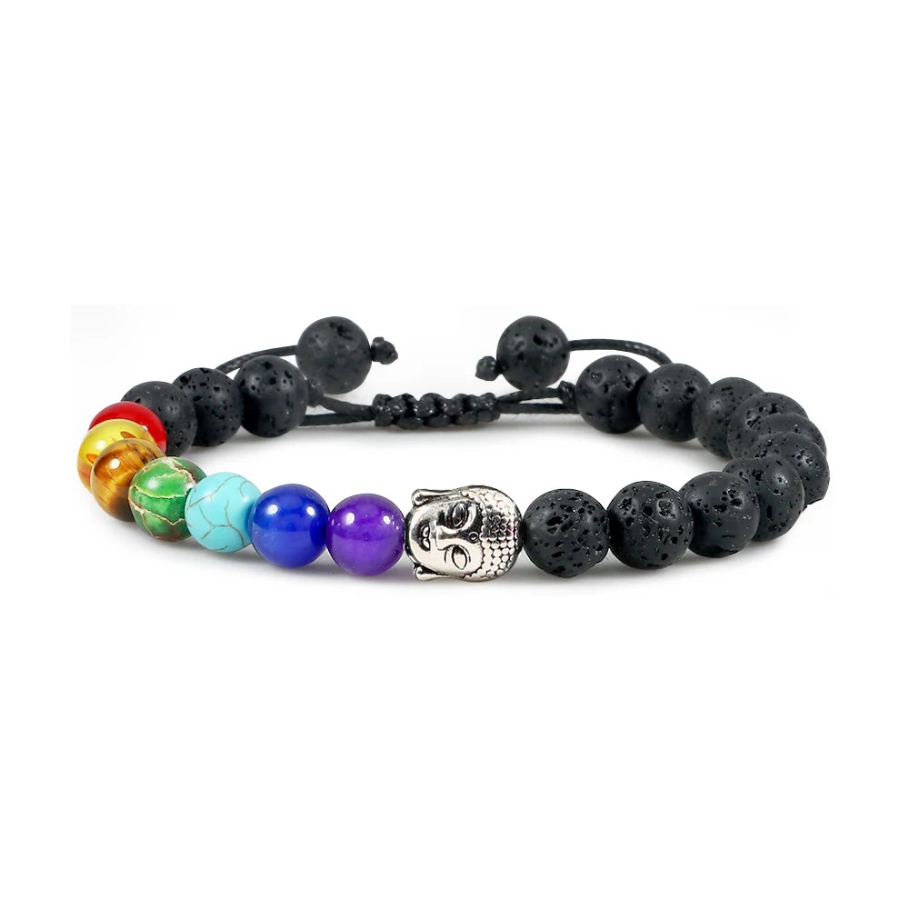 Natural Stone Tiger Eye 7 Chakra Bracelets & Bangles Yoga Balance Beads Buddha Prayer Elastic Bracelet Men Pulseira Masculina