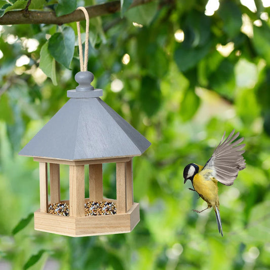 Garden Window Hanging Bird Feeder House Wooden Birdhouse Parrot Cage Bird Seeds Food Feeder Ornaments Yard Decor Outdoor