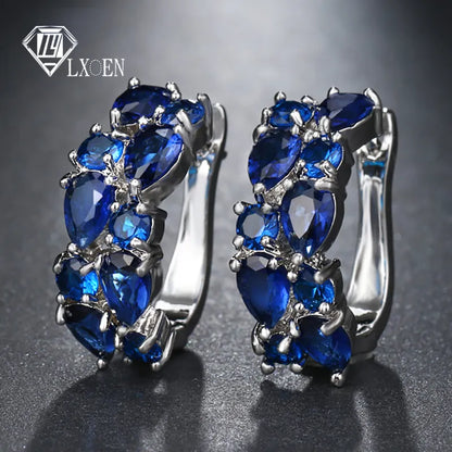 LXOEN 2022 Classic Semi-Precious Stone Stud Earrings for Women Silver Color Round Studs Ear Jewelry Brinco Bijoux