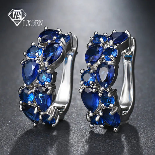 LXOEN 2022 Classic Semi-Precious Stone Stud Earrings for Women Silver Color Round Studs Ear Jewelry Brinco Bijoux