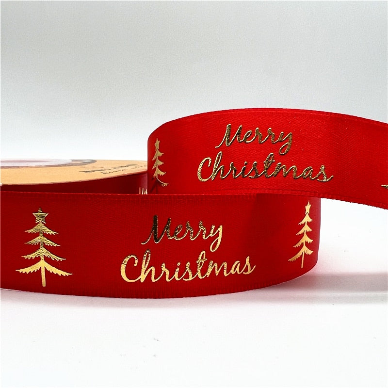 5yards 1inch 25mm Christmas Ribbon Printed Christmas Polyester Ribbon for Handmade Design Christmas Decoration