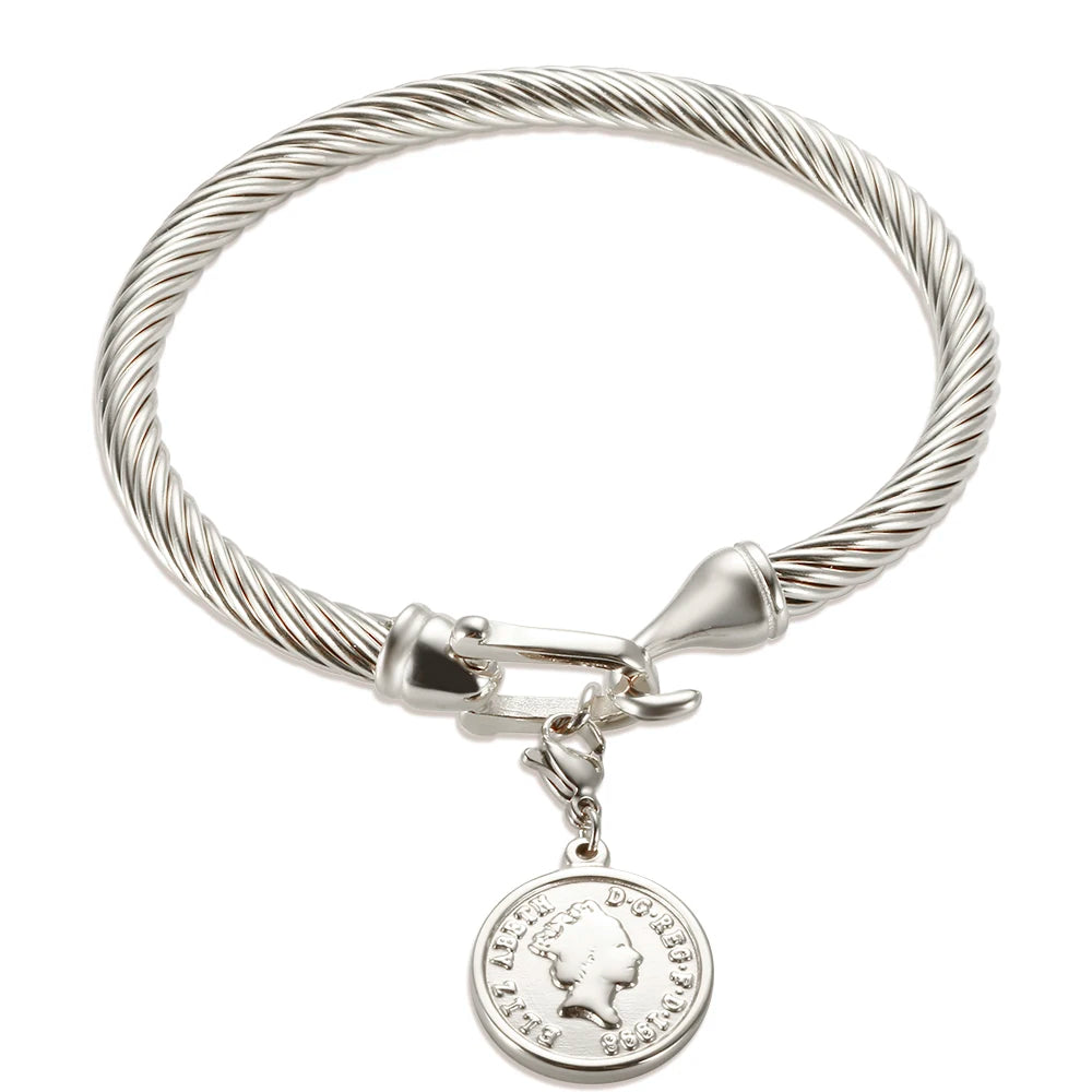MSX Gold Plating Stainless Steel Bangles Bracelets Vintage Love Roman Numerals Wristband Bracelets Bangles for Men Women