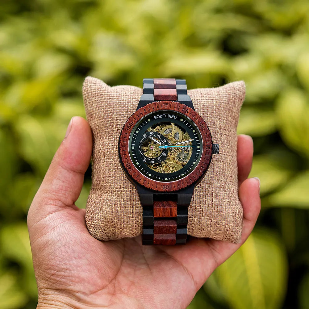 BOBO BIRD Wood Mechanical Watch Men Relogio Masculino Big Mens Watches Top Brand Luxury Timepieces Erkek Kol Saati