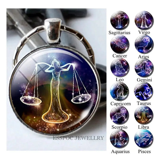 12 Constellations Keychain Constellation Key Rings Zodiac Sign Key Chain Pendant Jewelry Libra Aries Leo Fashion Birthday