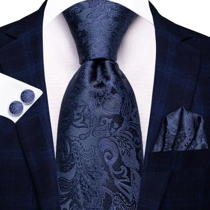 Business Tie for Men Silk Blue Tie Dots Necktie Set Plaid Cufflinks for Wedding Business Tie 150cm Hi-Tie SN-3529